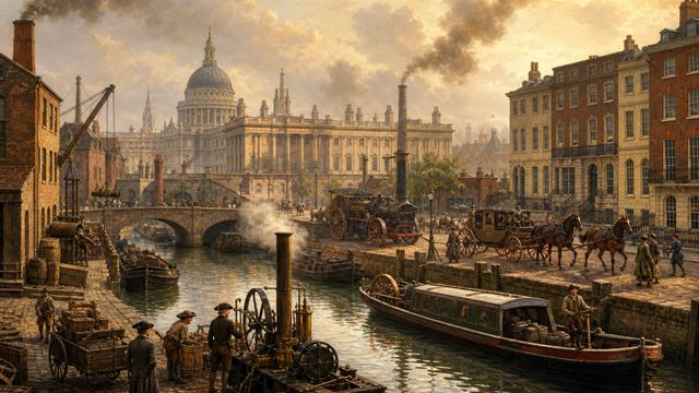 Georgian city edge with early industry and canal boats