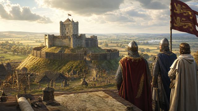 Norman castle overlooking the English countryside