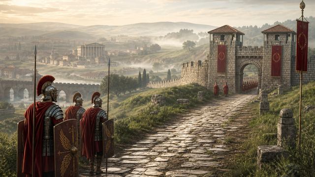 Roman road and fort in ancient Britain